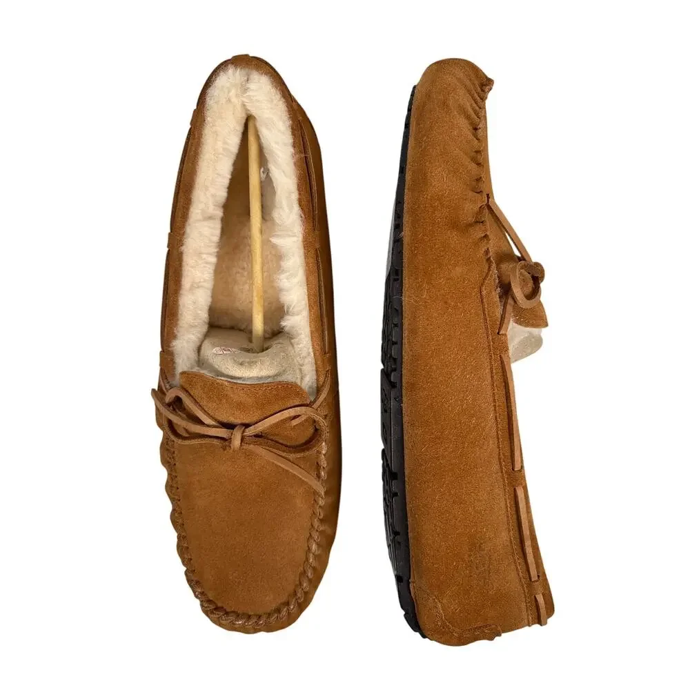 Ugg Olsen Moccasin Slippers Mens Size 18 Suede Chestnut Sheepskin Lining 1003390